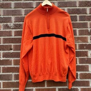 House Of Carrington Legend Men’s M Pullover Sweater 1/4 Zip Orange W/ stripe